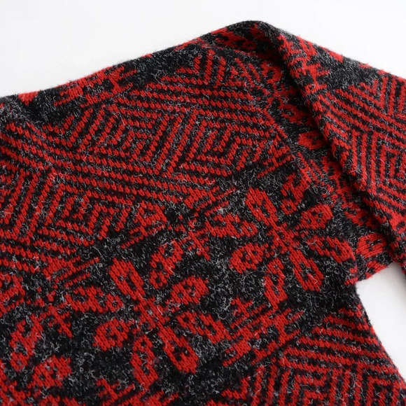 Vintage Men's Store 35% Wool Red Gray Eclectic Grandpa Knit Crewneck Sweater XLT - Picture 9 of 10